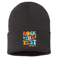 Groovy Rock The Test Testing Day Motivational Students Sustainable Knit Beanie
