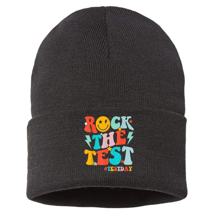 Groovy Rock The Test Testing Day Motivational Students Sustainable Knit Beanie