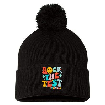 Groovy Rock The Test Testing Day Motivational Students Pom Pom 12in Knit Beanie