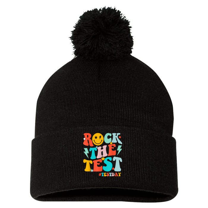 Groovy Rock The Test Testing Day Motivational Students Pom Pom 12in Knit Beanie