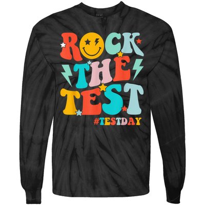 Groovy Rock The Test Testing Day Motivational Students Tie-Dye Long Sleeve Shirt
