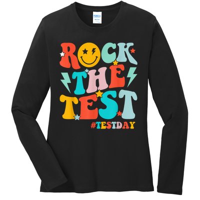 Groovy Rock The Test Testing Day Motivational Students Ladies Long Sleeve Shirt