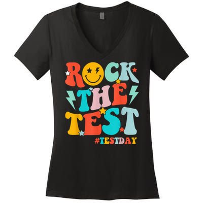 Groovy Rock The Test Testing Day Motivational Students Women's V-Neck T-Shirt