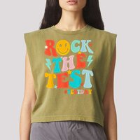 Groovy Rock The Test Testing Day Motivational Students Garment-Dyed Women's Muscle Tee