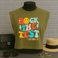 Groovy Rock The Test Testing Day Motivational Students Garment-Dyed Women's Muscle Tee
