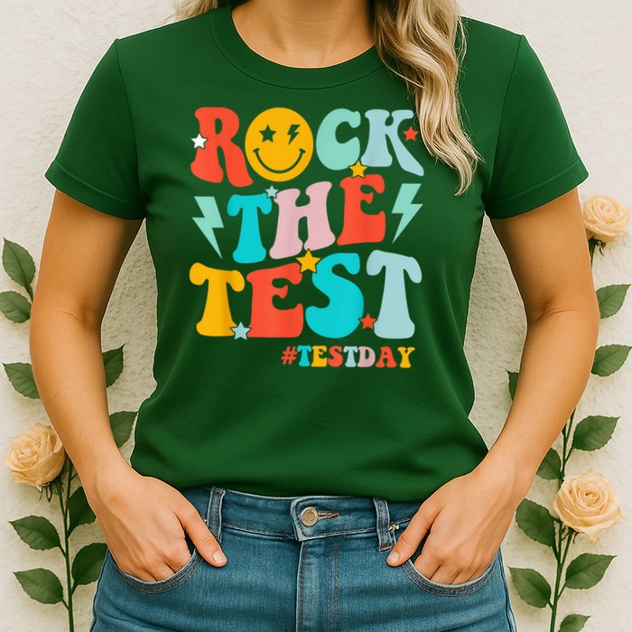 Groovy Rock The Test Testing Day Motivational Students Womens T-Shirt