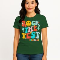 Groovy Rock The Test Testing Day Motivational Students Womens T-Shirt