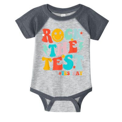 Groovy Rock The Test Testing Day Motivational Students Infant Baby Jersey Bodysuit