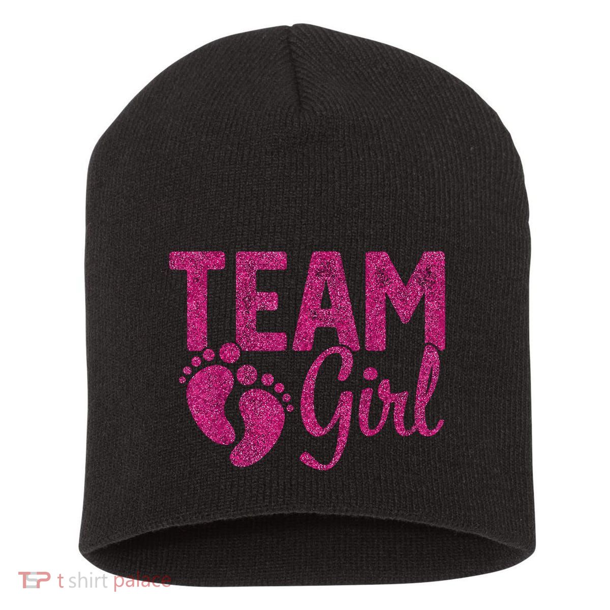 Gender Reveal Team Girl Pink Short Acrylic Beanie