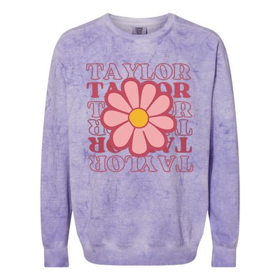 Girl Retro Taylor First Name Personalized Groovy Birthday Colorblast Crewneck Sweatshirt