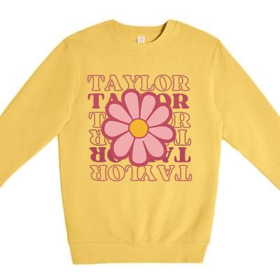 Girl Retro Taylor First Name Personalized Groovy Birthday Premium Crewneck Sweatshirt