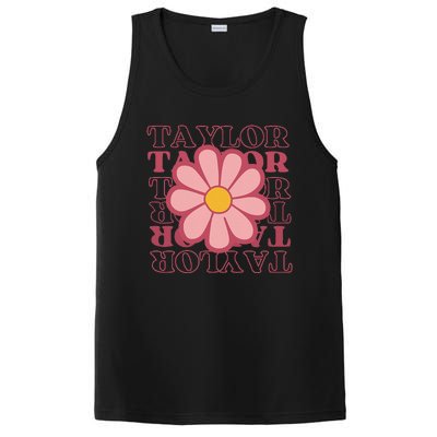 Girl Retro Taylor First Name Personalized Groovy Birthday PosiCharge Competitor Tank