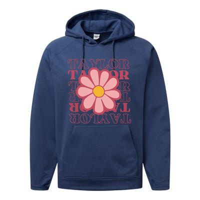 Girl Retro Taylor First Name Personalized Groovy Birthday Performance Fleece Hoodie