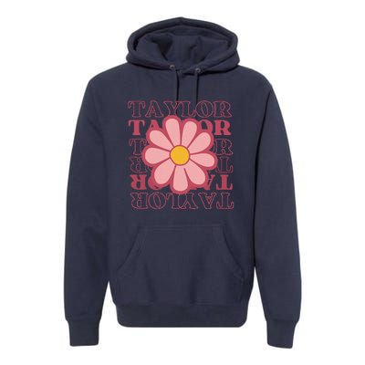 Girl Retro Taylor First Name Personalized Groovy Birthday Premium Hoodie