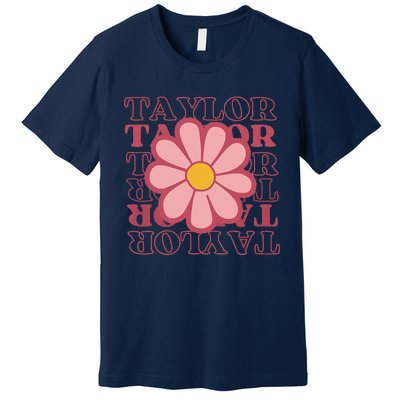 Girl Retro Taylor First Name Personalized Groovy Birthday Premium T-Shirt