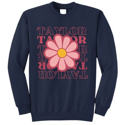 Girl Retro Taylor First Name Personalized Groovy Birthday Tall Sweatshirt