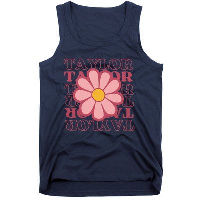 Girl Retro Taylor First Name Personalized Groovy Birthday Tank Top