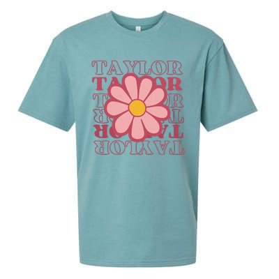 Girl Retro Taylor First Name Personalized Groovy Birthday Sueded Cloud Jersey T-Shirt