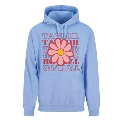 Girl Retro Taylor First Name Personalized Groovy Birthday Unisex Surf Hoodie