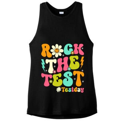Groovy Rock The Test Motivational Retro Teachers Testing Day Ladies PosiCharge Tri-Blend Wicking Tank