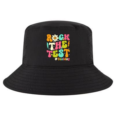 Groovy Rock The Test Motivational Retro Teachers Testing Day Cool Comfort Performance Bucket Hat