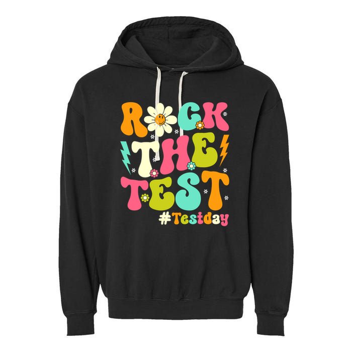Groovy Rock The Test Motivational Retro Teachers Testing Day Garment-Dyed Fleece Hoodie