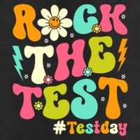 Groovy Rock The Test Motivational Retro Teachers Testing Day 7 Panel Mesh Trucker Snapback Hat