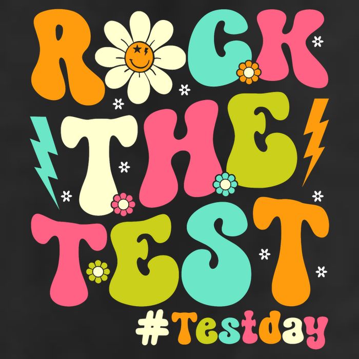 Groovy Rock The Test Motivational Retro Teachers Testing Day 7 Panel Mesh Trucker Snapback Hat