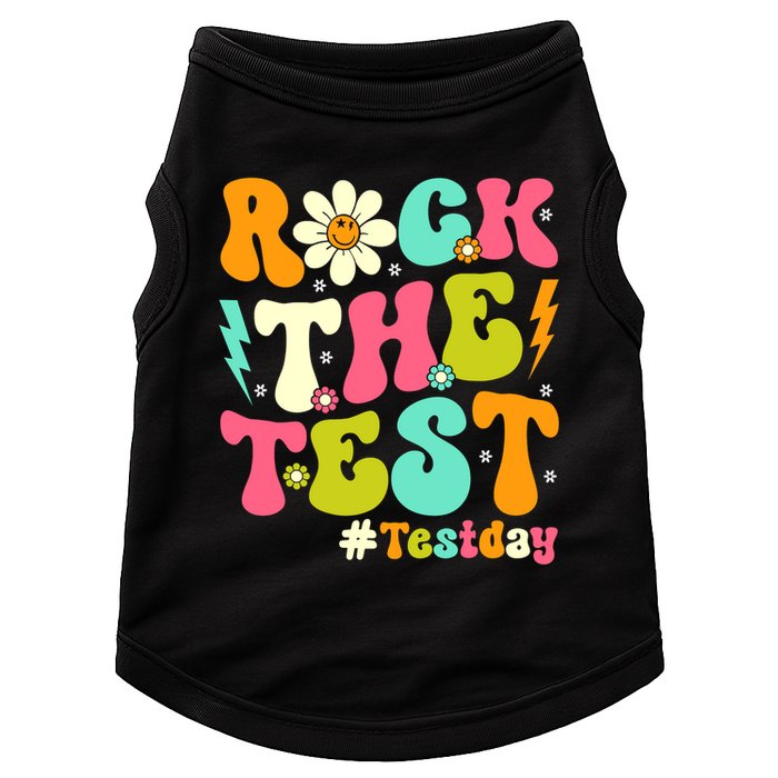Groovy Rock The Test Motivational Retro Teachers Testing Day Doggie Tank