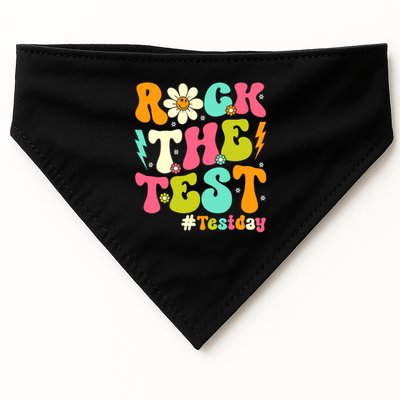 Groovy Rock The Test Motivational Retro Teachers Testing Day USA-Made Doggie Bandana