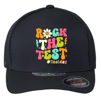 Groovy Rock The Test Motivational Retro Teachers Testing Day Flexfit Unipanel Trucker Cap