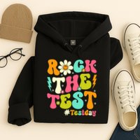 Groovy Rock The Test Motivational Retro Teachers Testing Day Hoodie