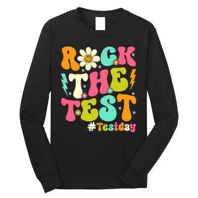 Groovy Rock The Test Motivational Retro Teachers Testing Day Long Sleeve Shirt
