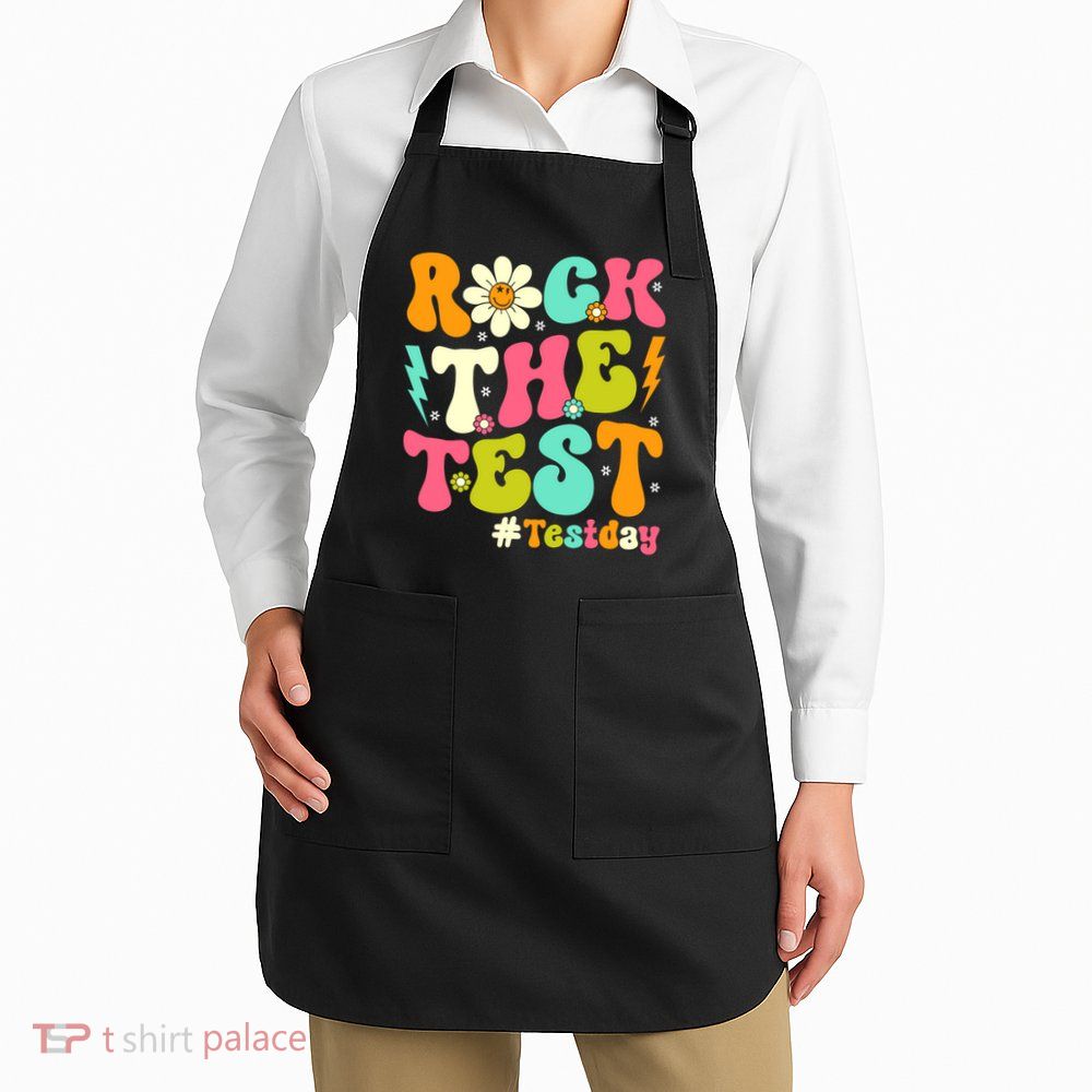 Groovy Rock The Test Motivational Retro Teachers Testing Day Apron