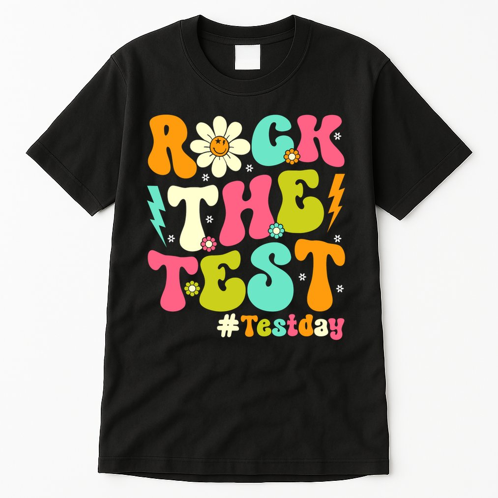 Groovy Rock The Test Motivational Retro Teachers Testing Day Tall T-Shirt