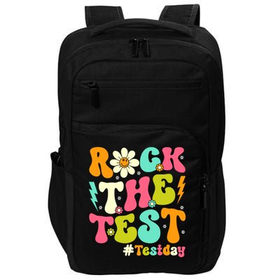 Groovy Rock The Test Motivational Retro Teachers Testing Day Impact Tech Backpack