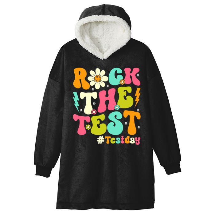 Groovy Rock The Test Motivational Retro Teachers Testing Day Hooded Wearable Blanket