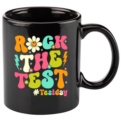 Groovy Rock The Test Motivational Retro Teachers Testing Day 11oz C Handle Ceramic Mug