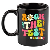 Groovy Rock The Test Motivational Retro Teachers Testing Day 11oz C Handle Ceramic Mug