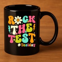 Groovy Rock The Test Motivational Retro Teachers Testing Day 11oz C Handle Ceramic Mug