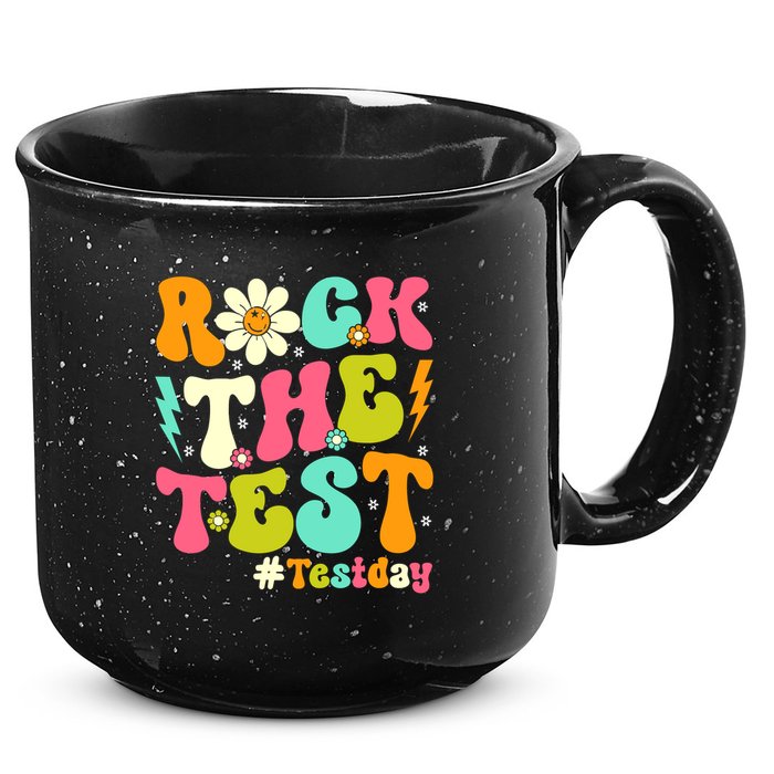 Groovy Rock The Test Motivational Retro Teachers Testing Day 15oz Campfire Ceramic Mug