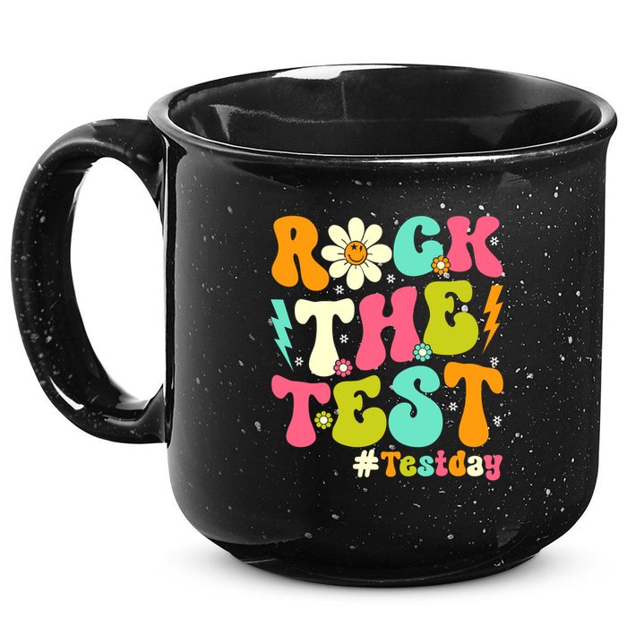 Groovy Rock The Test Motivational Retro Teachers Testing Day 15oz Campfire Ceramic Mug