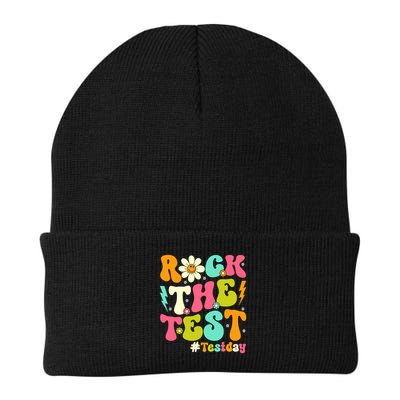 Groovy Rock The Test Motivational Retro Teachers Testing Day Beanie
