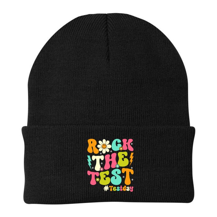 Groovy Rock The Test Motivational Retro Teachers Testing Day Beanie