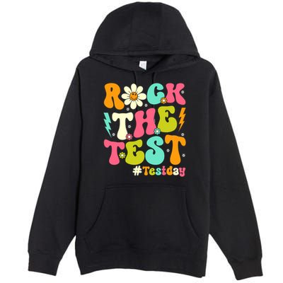 Groovy Rock The Test Motivational Retro Teachers Testing Day Premium Pullover Hoodie