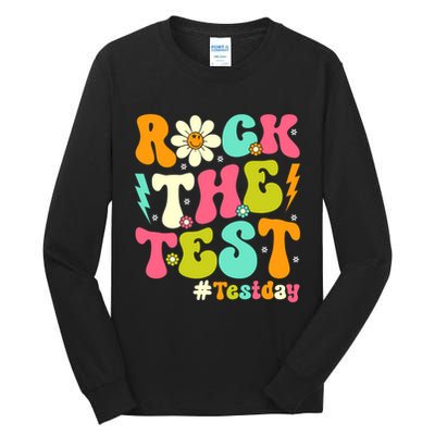 Groovy Rock The Test Motivational Retro Teachers Testing Day Tall Long Sleeve T-Shirt