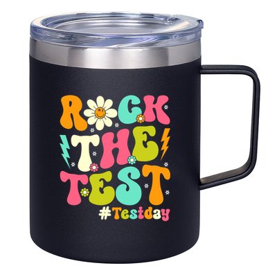 Groovy Rock The Test Motivational Retro Teachers Testing Day 12oz Stainless Steel Coffee Mug