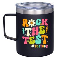 Groovy Rock The Test Motivational Retro Teachers Testing Day 12oz Stainless Steel Coffee Mug