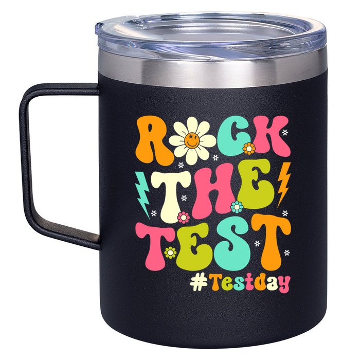 Groovy Rock The Test Motivational Retro Teachers Testing Day 12oz Stainless Steel Coffee Mug