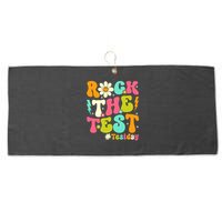Groovy Rock The Test Motivational Retro Teachers Testing Day Large Microfiber Waffle Golf Towel